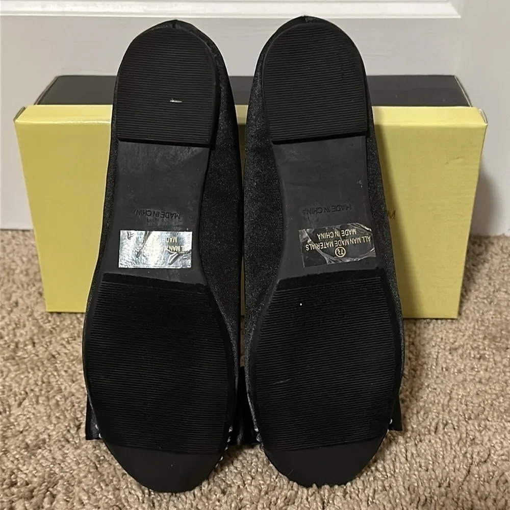 Liliana Black Satin Bow Rhinestones Ballerina Flats Size 7.5 New in Box